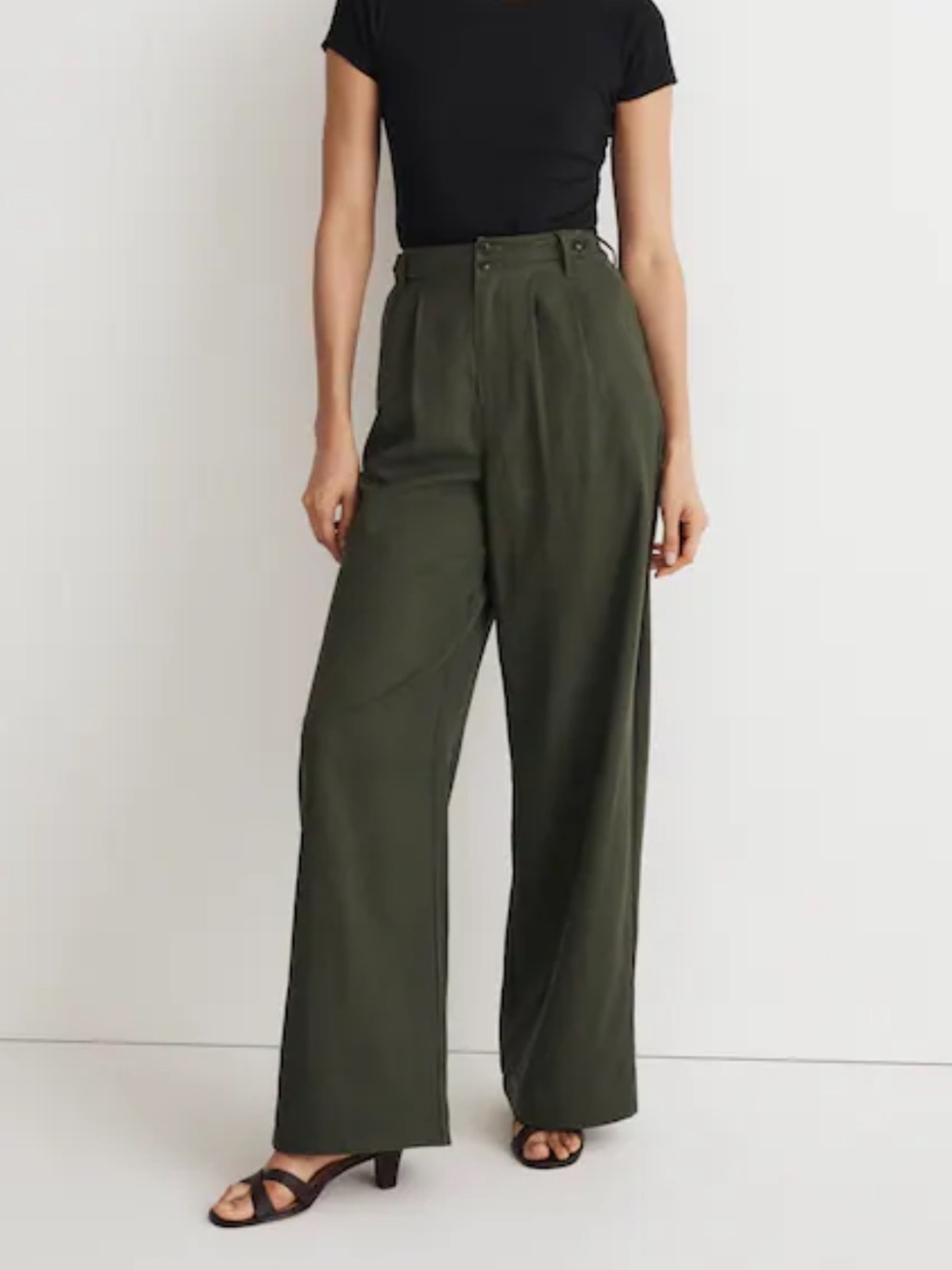Madewell The Harlow Wide-Leg Linen Blend Pant Dark Forest 6P